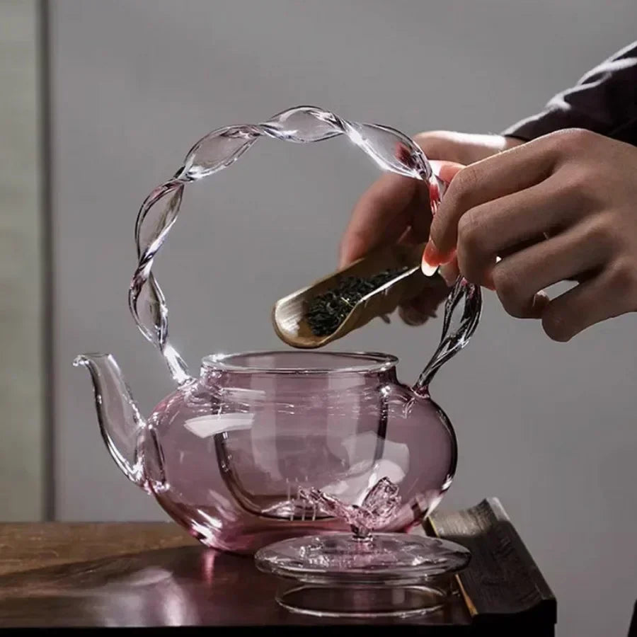 Delicate Flower Top Clear Glass Tea Pot Infuser