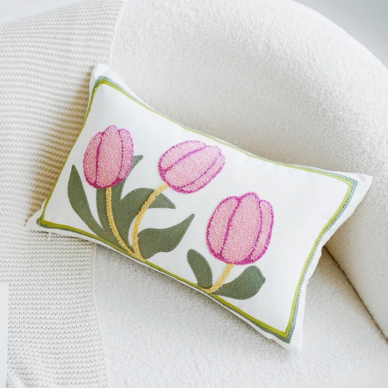 Colorful Floral Embroidered Pillow Case