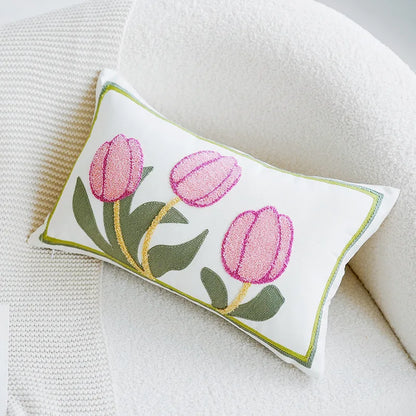 Colorful Floral Embroidered Pillow Case