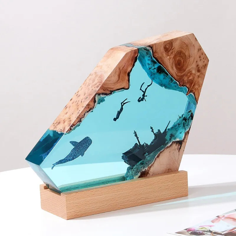 Dark Blue Glass Table Night Lamp