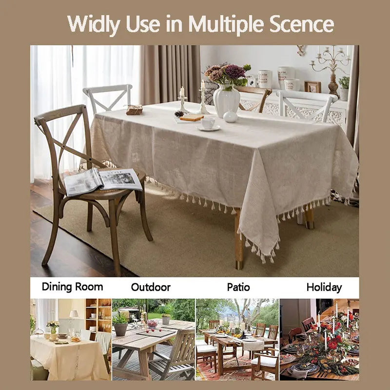 Soft Rectangular Tablecloth with Tassels for Dining Table