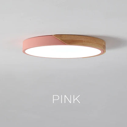 Slim LED Wooden Ceiling Lamp with Remote Control