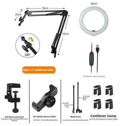 Portable LED Ring Light with Adjustable Arm & Phone Mount