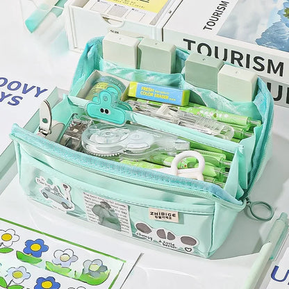 Clear Pencil Case with 10 Compartments for Kids
