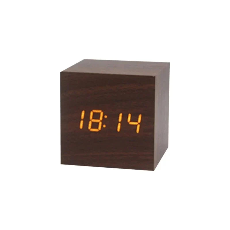 Compact Digital Wooden Alarm Clock with Temperature Display - Cofik