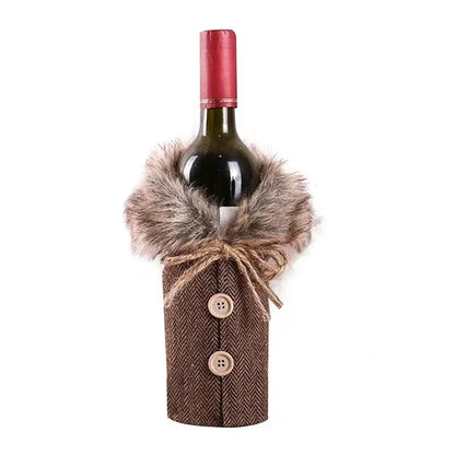 Warm Furry Christmas Wine Bottle Cover