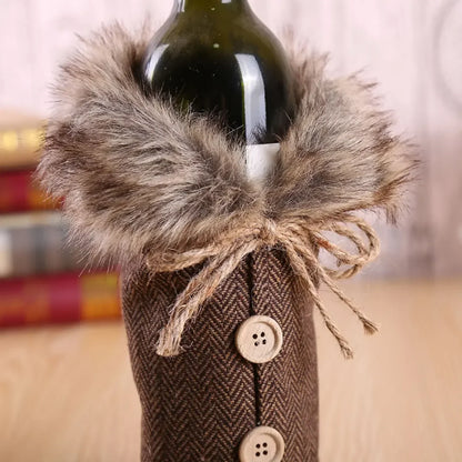 Warm Furry Christmas Wine Bottle Cover
