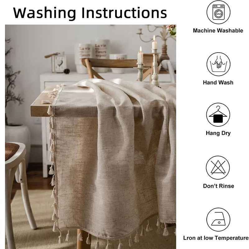 Soft Rectangular Tablecloth with Tassels for Dining Table
