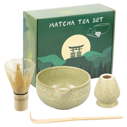 Japanese Tea Set 5-Piece Ceramic Bowl Whisk Holder Spoon