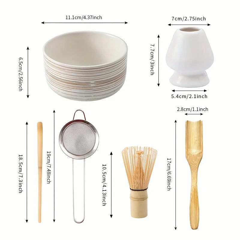 Traditional Japanese Matcha Tea Set 6 Piece Ceramic Bowl