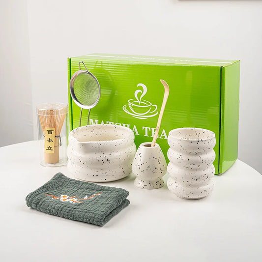 Natural Bamboo Matcha Tea Set 7 Piece Ceramic - Cofik