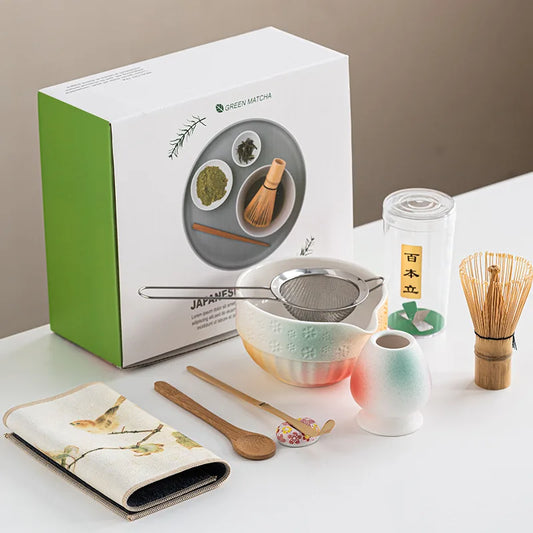 Green Tea Ceramic Set 8 Piece with Bamboo Whisk - Cofik