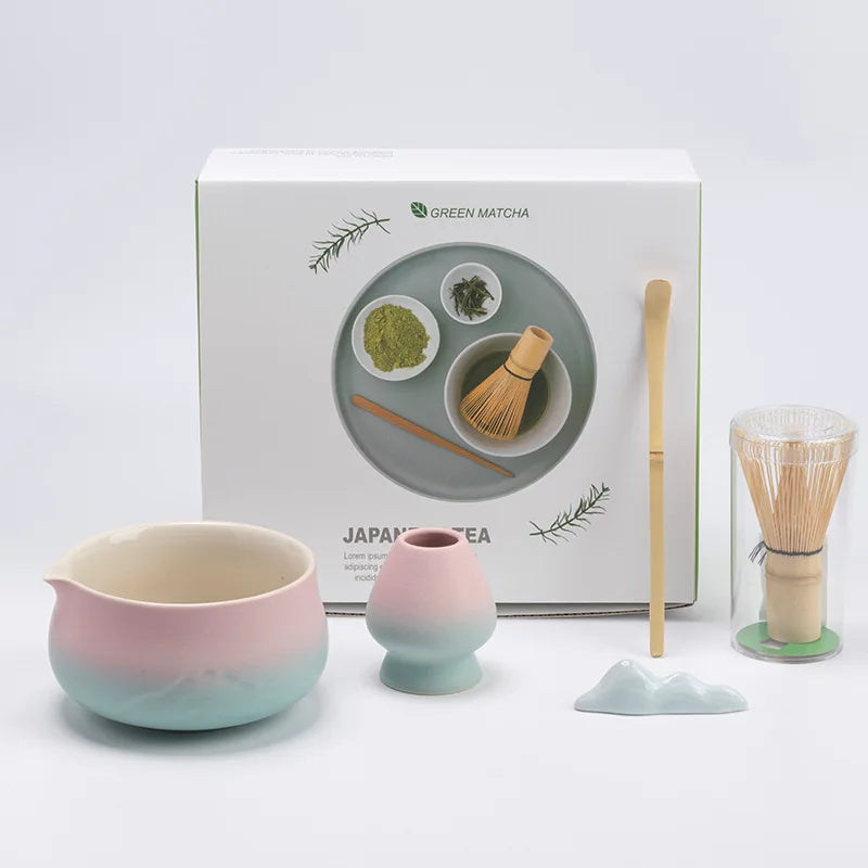 Traditional Green Tea Ceramic Set with Bamboo Handle