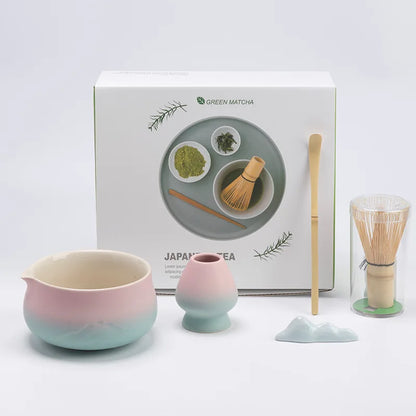 Traditional Green Tea Ceramic Set with Bamboo Handle