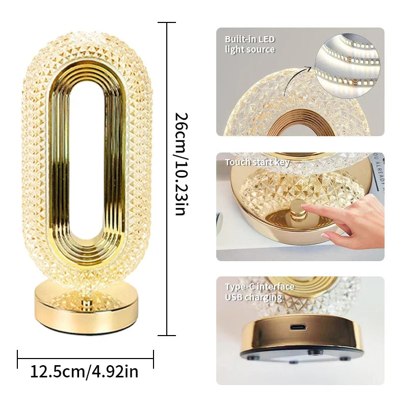 Elegant Glass USB Rechargeable Desk Lamp