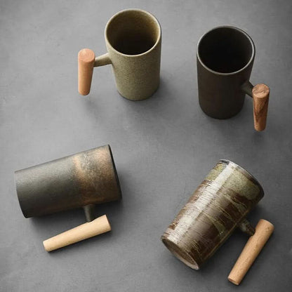 Artisan Coffee Mug with Wooden Grip