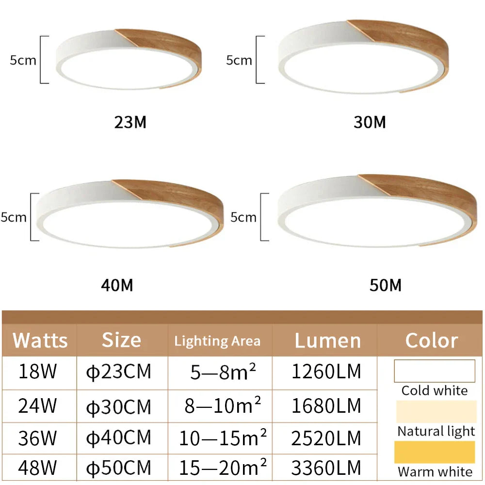 Slim LED Wooden Ceiling Lamp with Remote Control