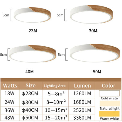 Slim LED Wooden Ceiling Lamp with Remote Control