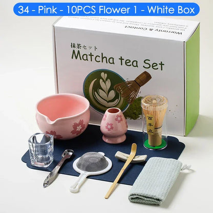 Green Tea Set 10-Piece Bamboo Ceramic Standard Size