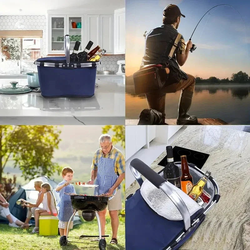 Portable Insulated Folding Picnic Basket with Handle