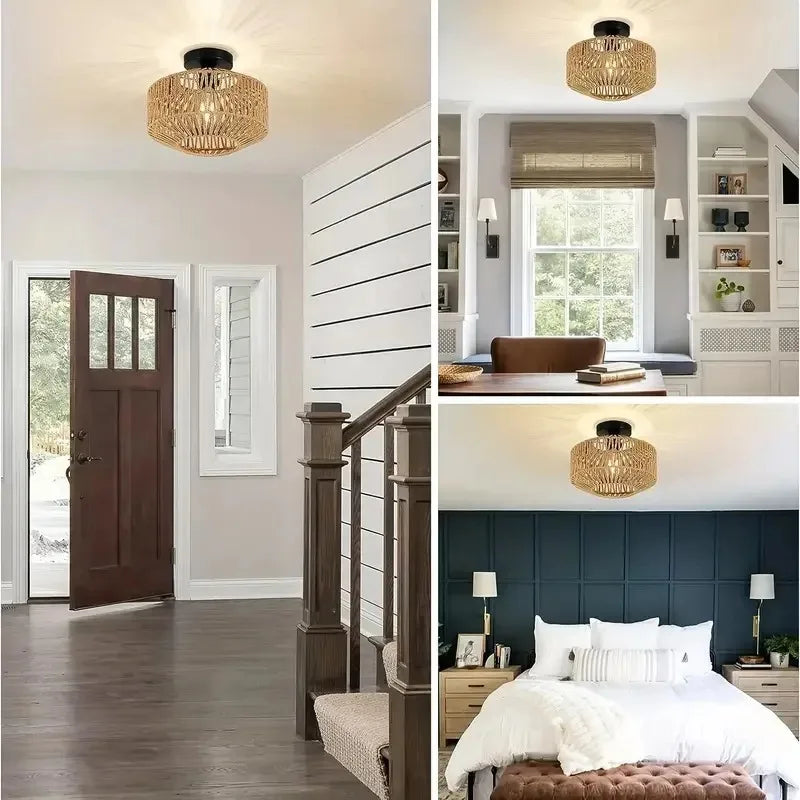 Natural Bamboo Pendant LED Ceiling Lamp