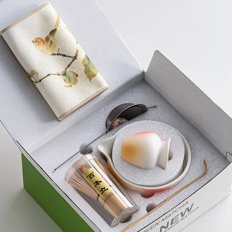 Green Tea Ceramic Set 8 Piece with Bamboo Whisk