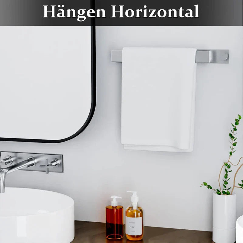Sleek Adhesive Wall Towel Holder in Silver and Black