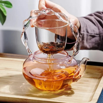 Delicate Flower Top Clear Glass Tea Pot Infuser