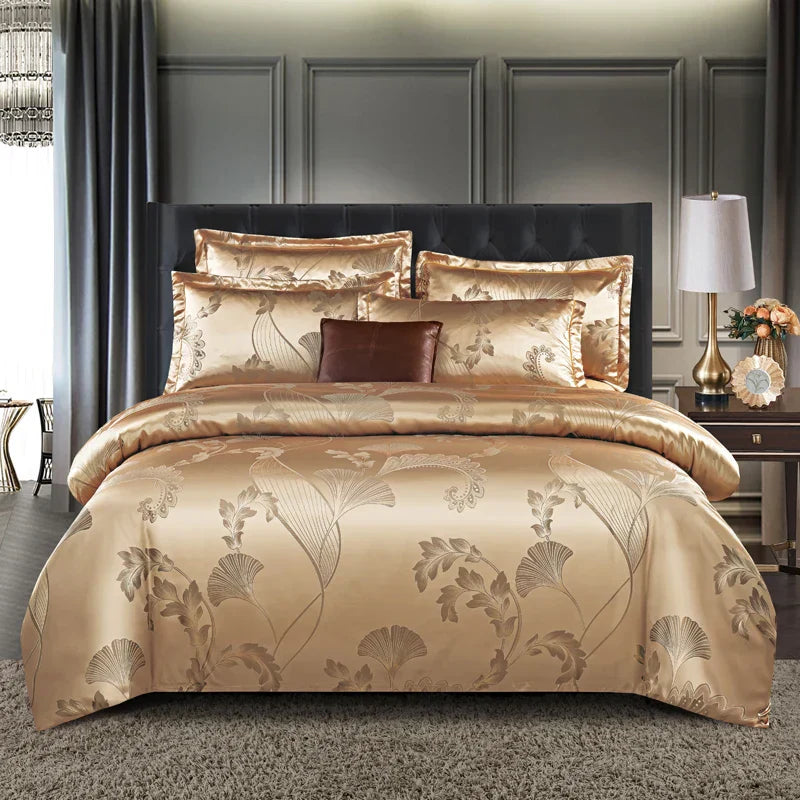Elegant Soft Gold Blue Patterned Duvet Cover