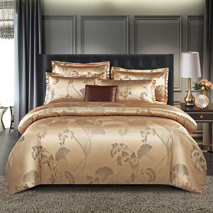 Elegant Soft Gold Blue Patterned Duvet Cover
