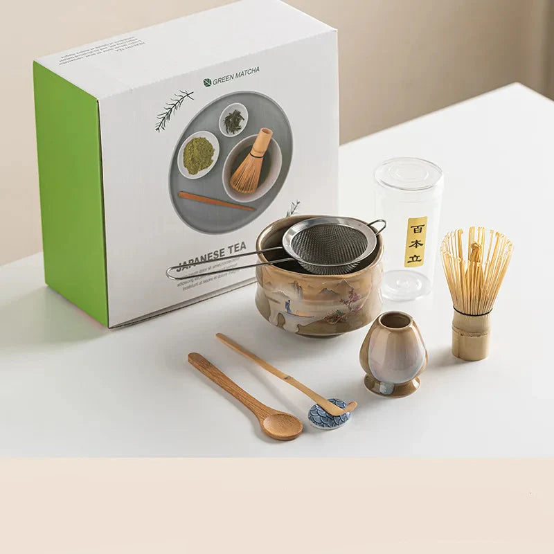 Traditional Japanese Matcha Tea Set Ceramic Bowl