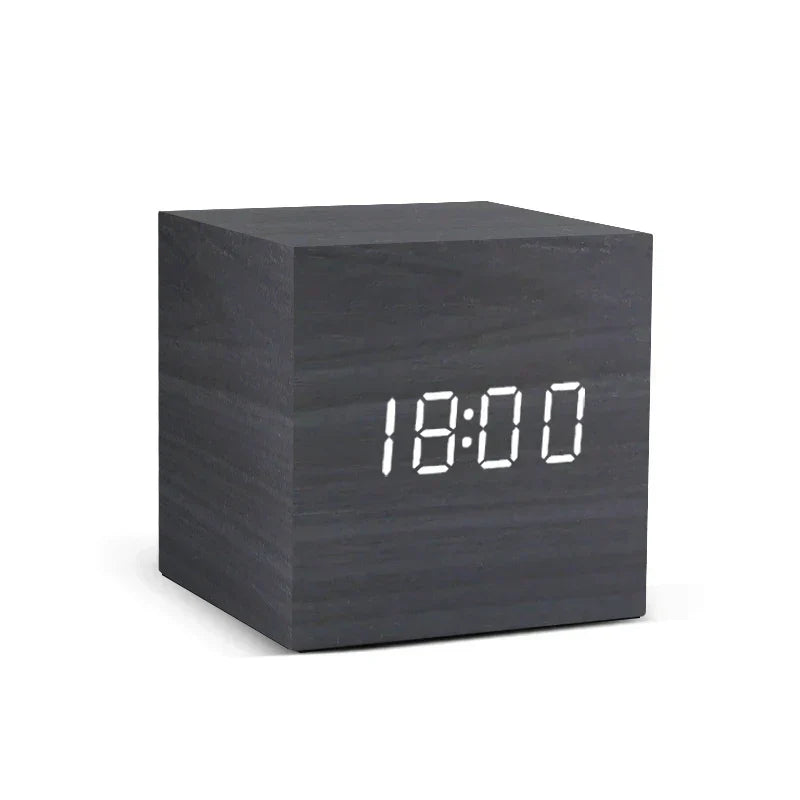 Compact Digital Wooden Alarm Clock with Temperature Display