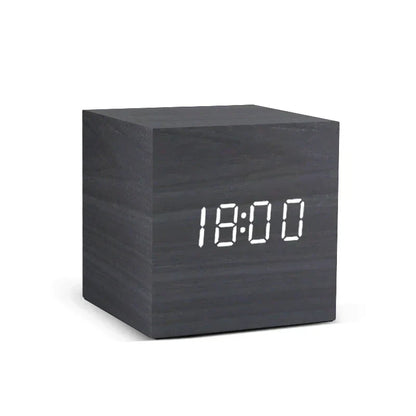 Compact Digital Wooden Alarm Clock with Temperature Display