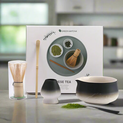 Traditional Green Tea Ceramic Set with Bamboo Handle
