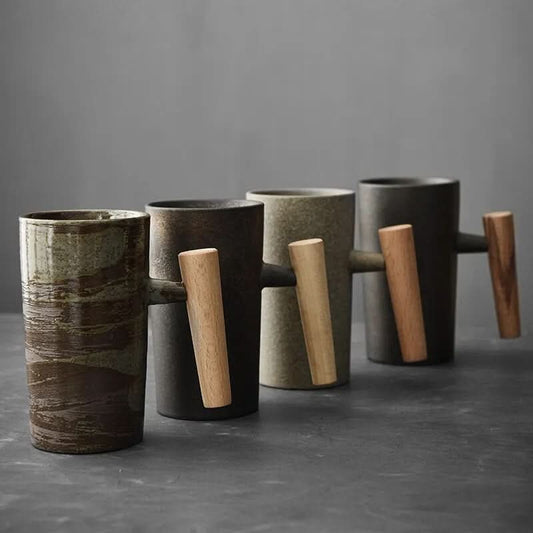 Artisan Coffee Mug with Wooden Grip - Cofik