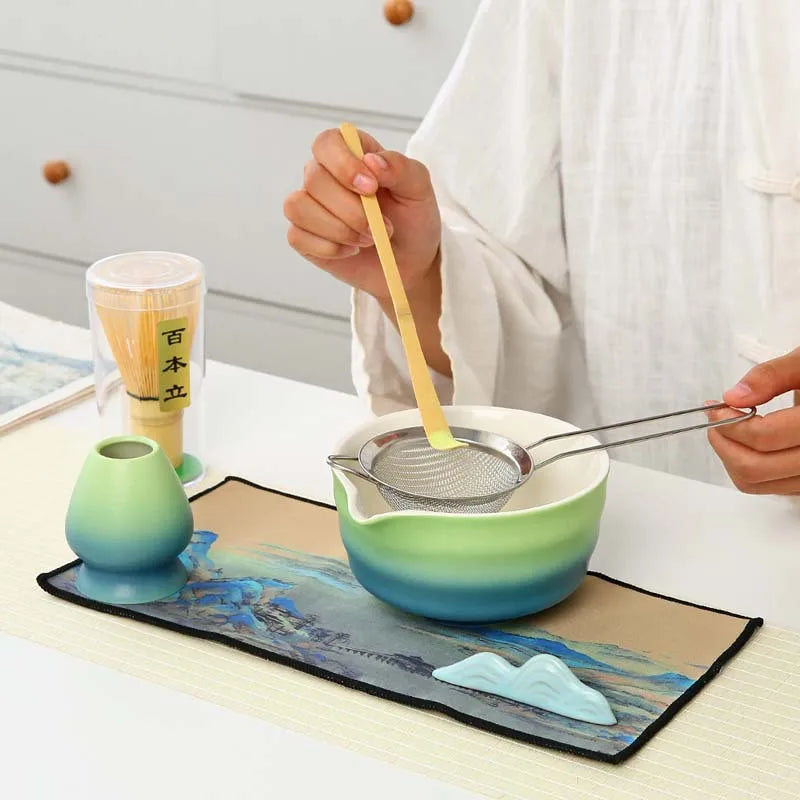 Premium Green Tea Starter Kit Bamboo Ceramic Set