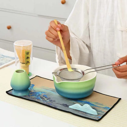 Premium Green Tea Starter Kit Bamboo Ceramic Set