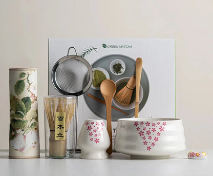 Japanese Tea Set 8pc Cherry Blossom Ceramic Bowl