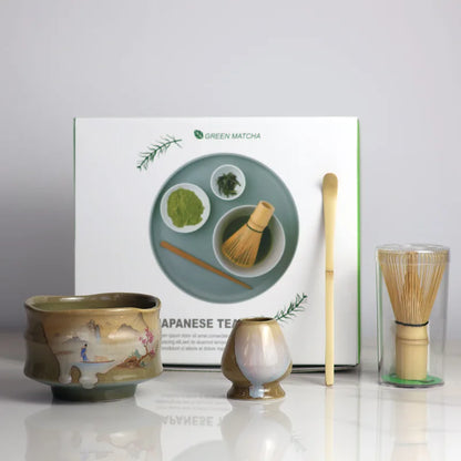 Traditional Green Tea Set Ceramic Bamboo Style
