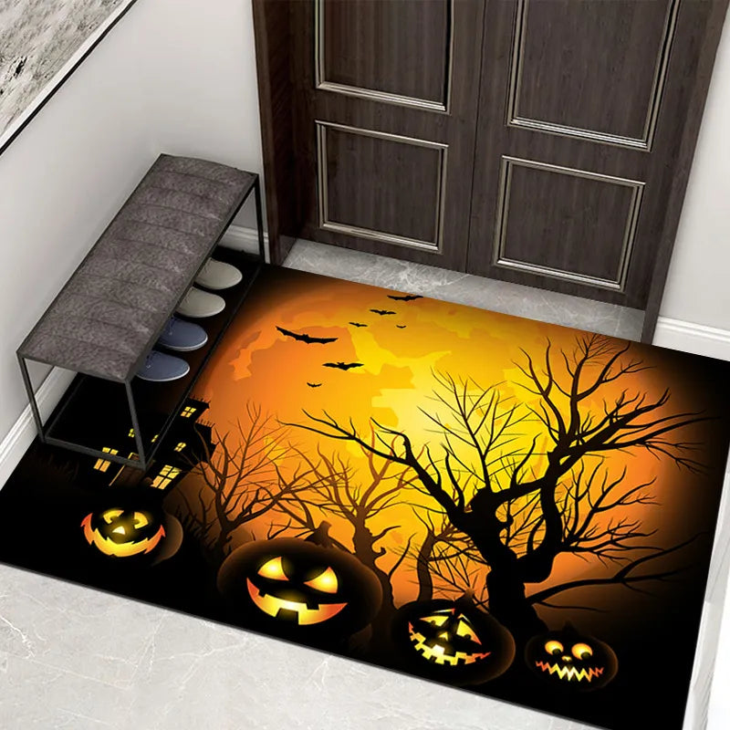 Spooky Welcome Mat with Pumpkin Ghost Design