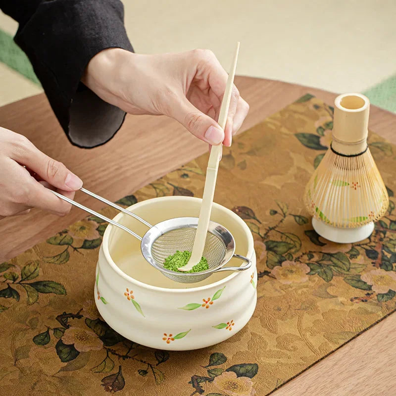 Traditional Japanese Matcha Tea Set Pink Floral Design