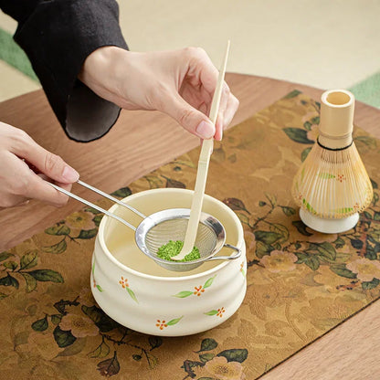 Traditional Japanese Matcha Tea Set Pink Floral Design