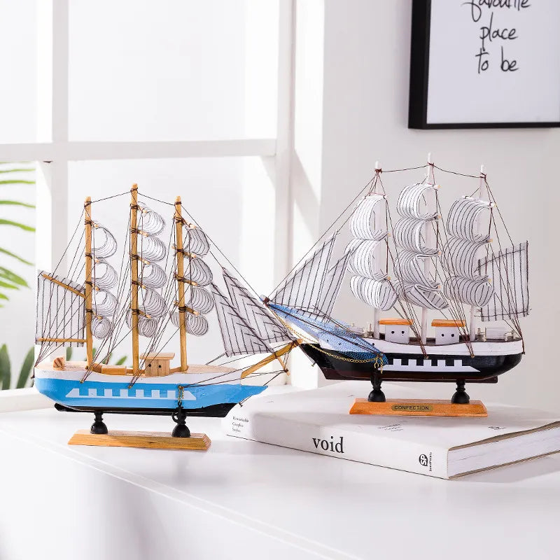 Coastal Wooden Sailboat LED Decorative Figurine