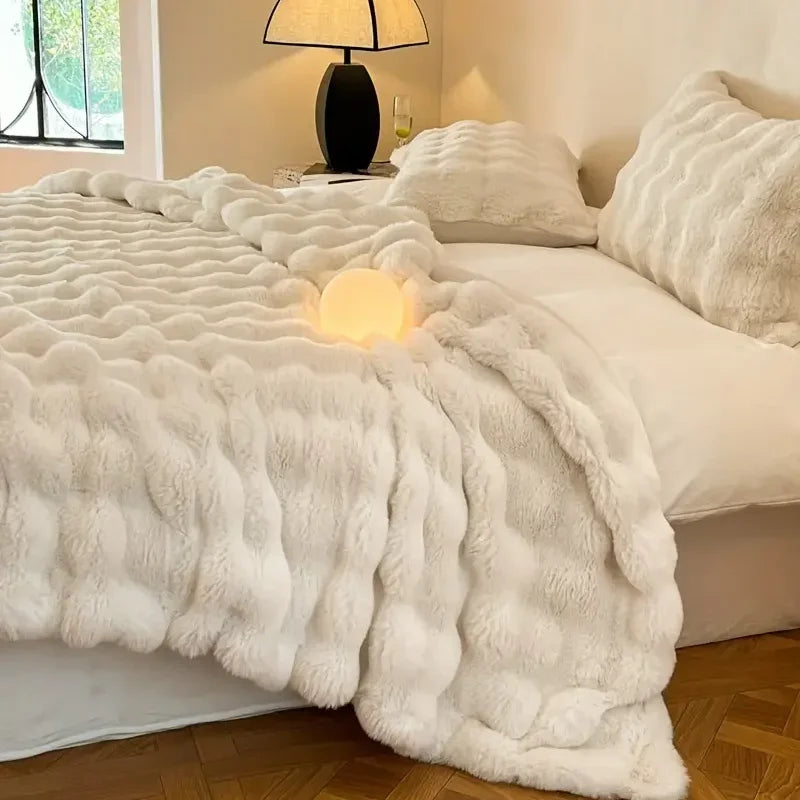 Plush Reversible Faux Fur Throw Blanket