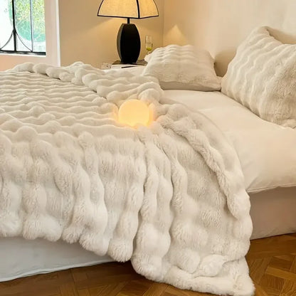 Plush Reversible Faux Fur Throw Blanket