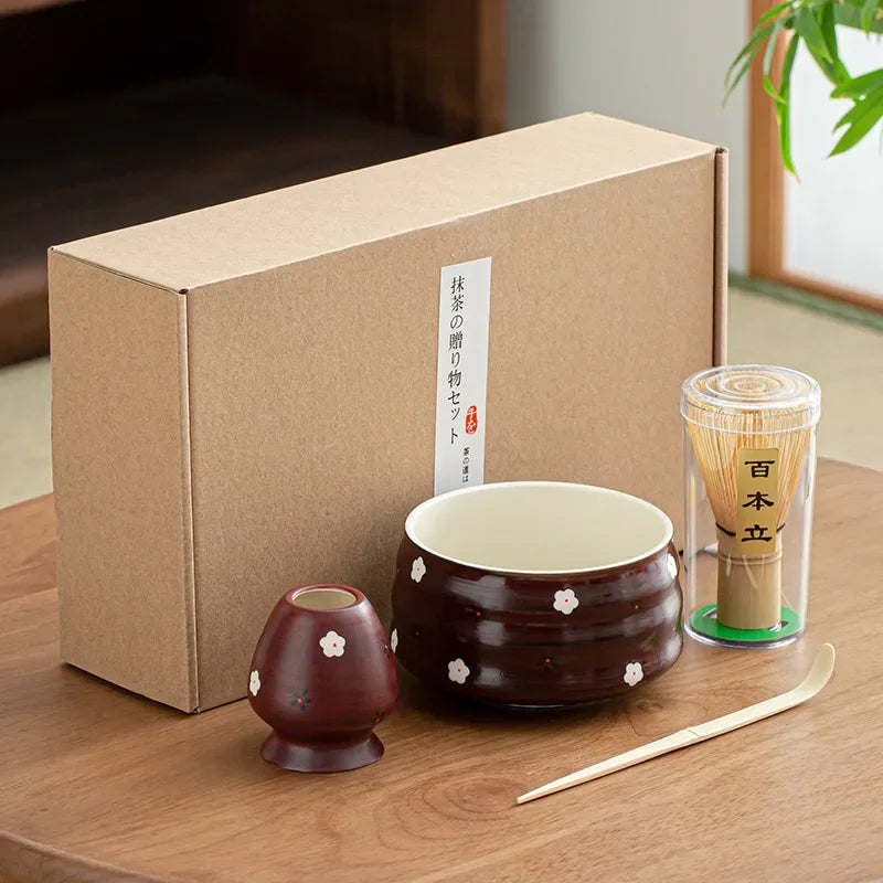 Traditional Japanese Matcha Tea Set Pink Floral Design - Cofik