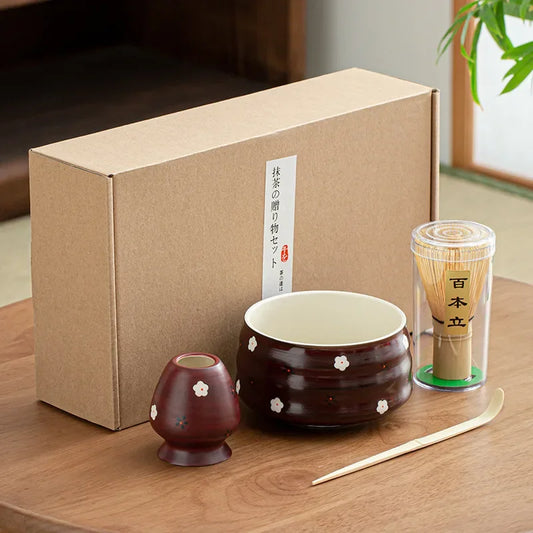 Traditional Japanese Matcha Tea Set Pink Floral Design - Cofik