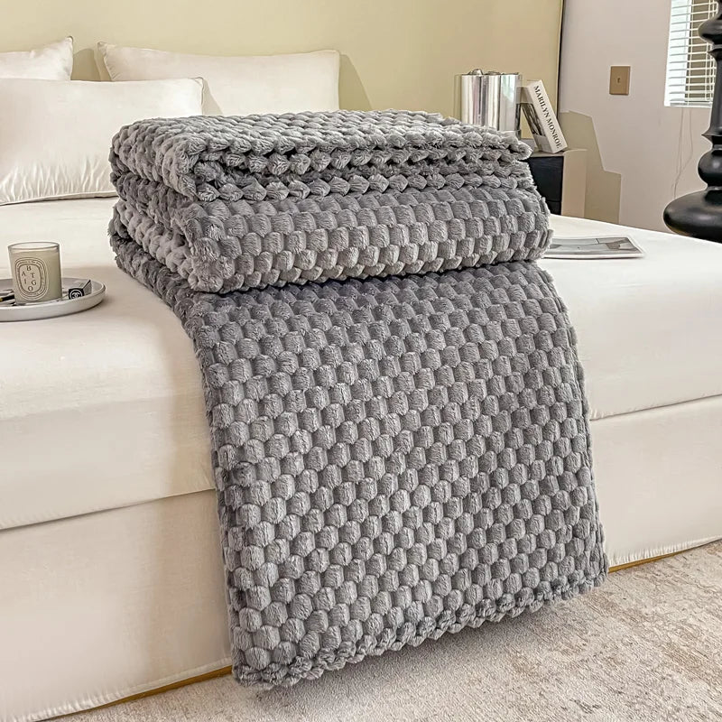 Plush Checked Velvet Blanket Soft Warm Throw