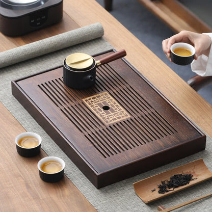 Large Wooden Tea Serving Tray with Built-in Water Container