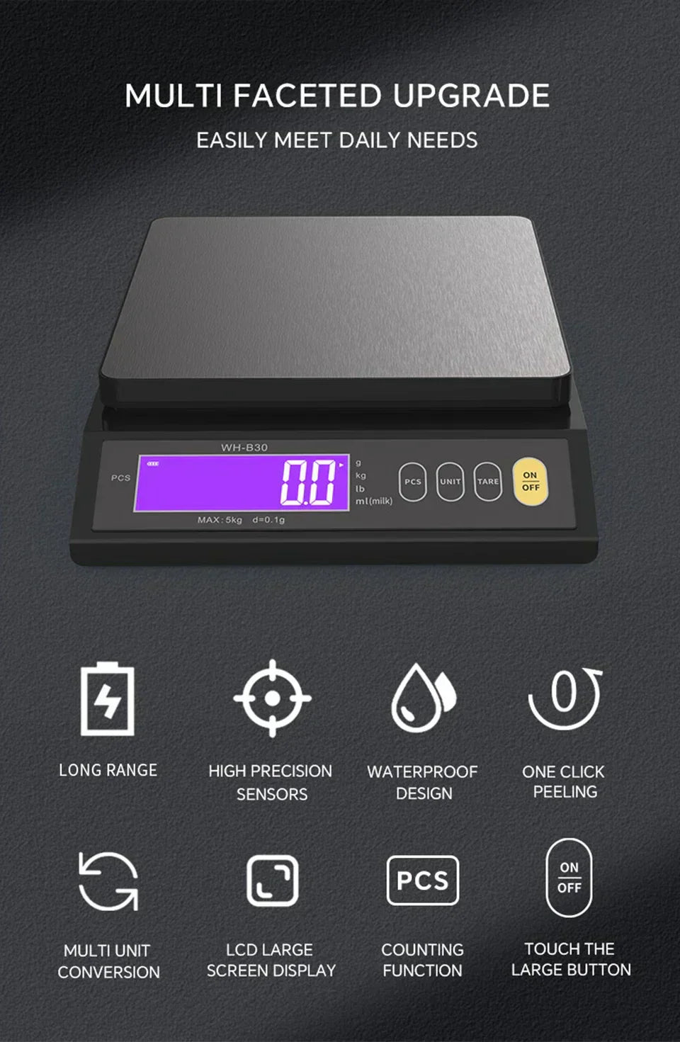 Accurate Digital Kitchen Scale, Waterproof Stainless Steel